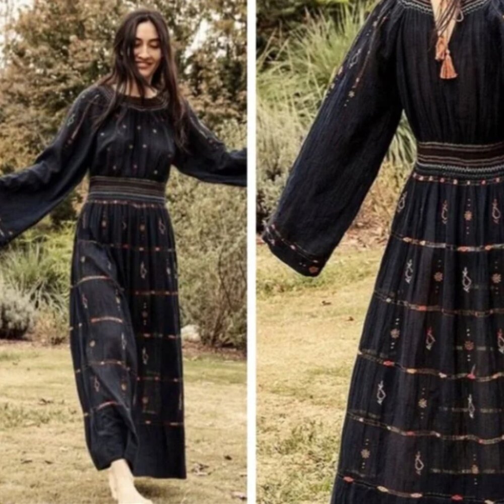 BOHO EMBROIDERED JONI MAXI DRESS BY DOEN SIZE SMALL